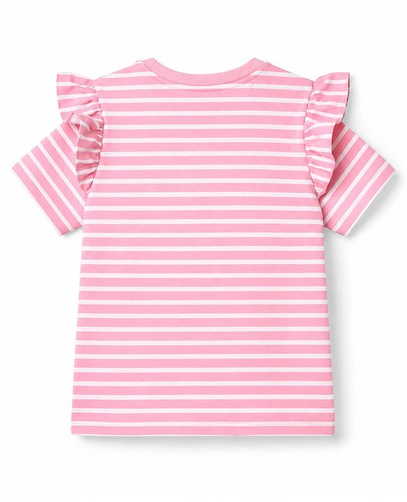 Babyhug Cotton Knit T-Shirt Half Sleeves Striped with Graphic Multi Color 6-9 Months