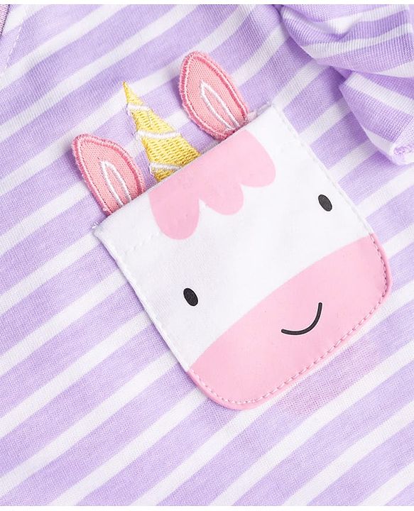 Babyhug Cotton Knit T-Shirt Half Sleeves Striped with Unicorn Graphic Multi Color 6-9 Months