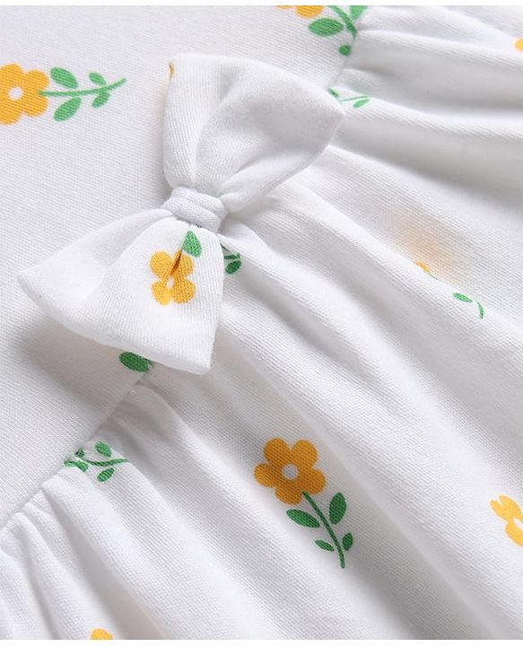 Babyhug Cotton Woven Frocks with Bloomer/Short Frill Sleeves Peter Pan Collar All Over Floral Print White Newborn