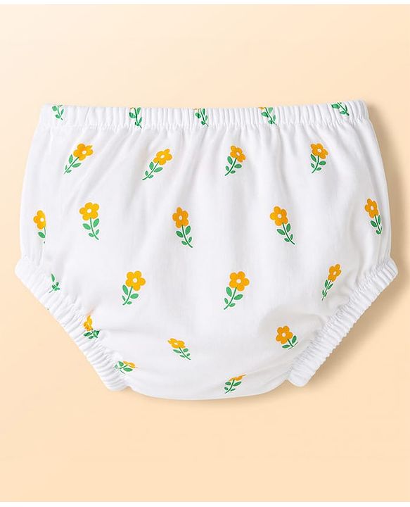 Babyhug Cotton Woven Frocks with Bloomer/Short Frill Sleeves Peter Pan Collar All Over Floral Print White Newborn