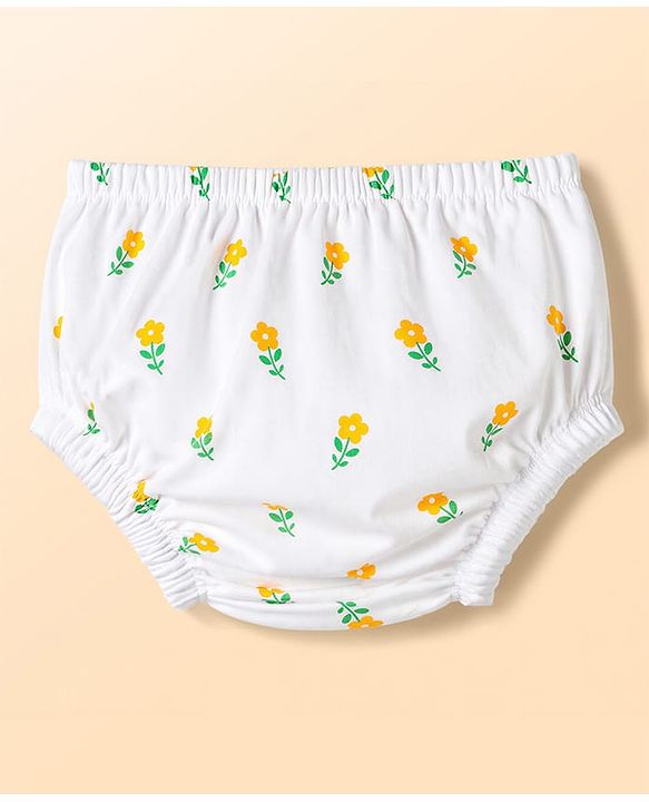 Babyhug Cotton Woven Frocks with Bloomer/Short Frill Sleeves Peter Pan Collar All Over Floral Print White Newborn