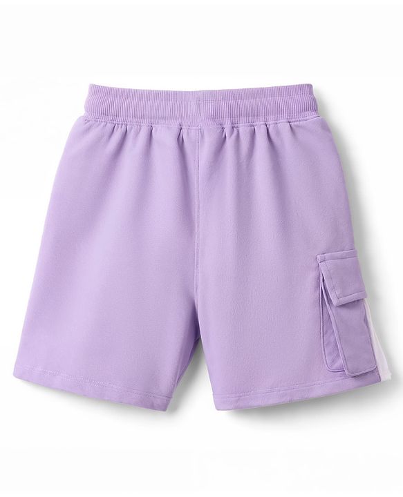 Pine Kids Cotton Knit Drop Shoulder Top & Shorts Set With New York Text Print - Lavender