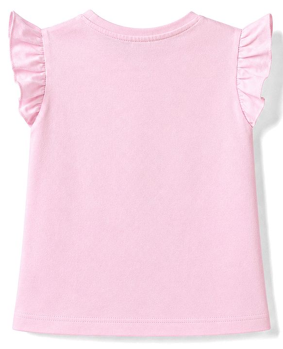 Babyhug Cotton Knit T-Shirt with Graphic Print and Ruffled Sleeves Pink 6-9 Months