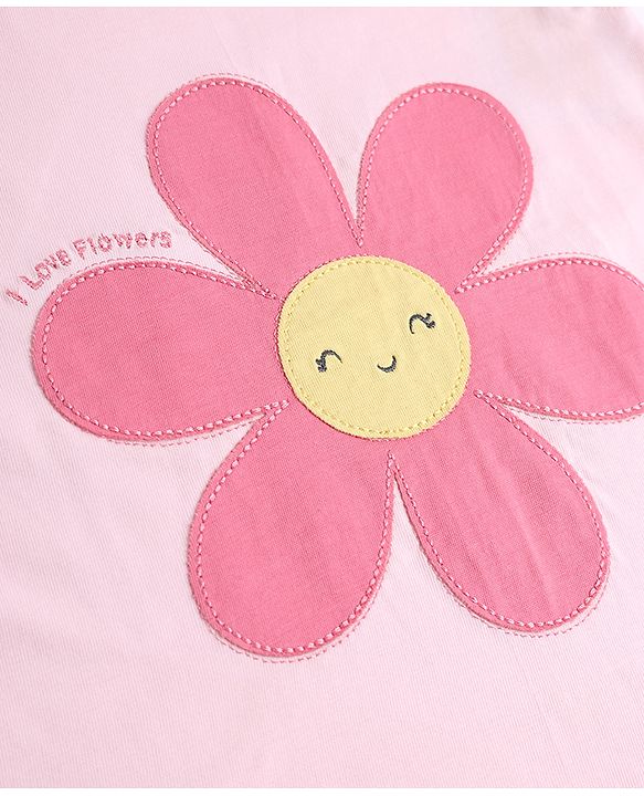 Babyhug Cotton Knit T-Shirt with Graphic Print and Ruffled Sleeves Pink 6-9 Months