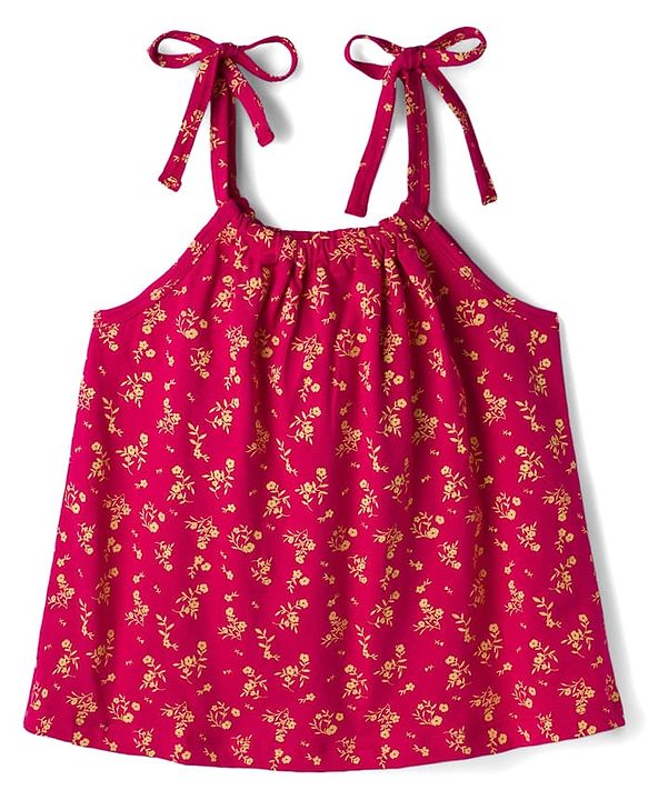 Pine Kids Cotton Knit Sleeveless Floral Printed Top - Red