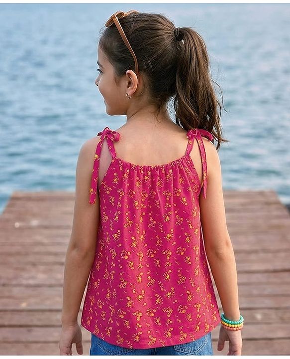 Pine Kids Cotton Knit Sleeveless Floral Printed Top - Red