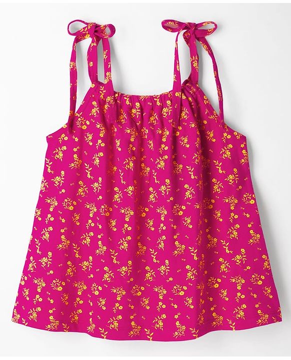 Pine Kids Cotton Knit Sleeveless Floral Printed Top - Red