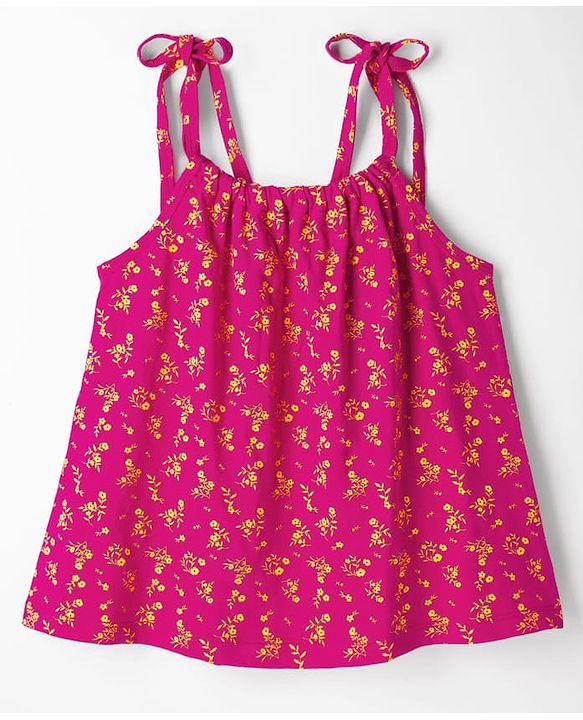 Pine Kids Cotton Knit Sleeveless Floral Printed Top - Red