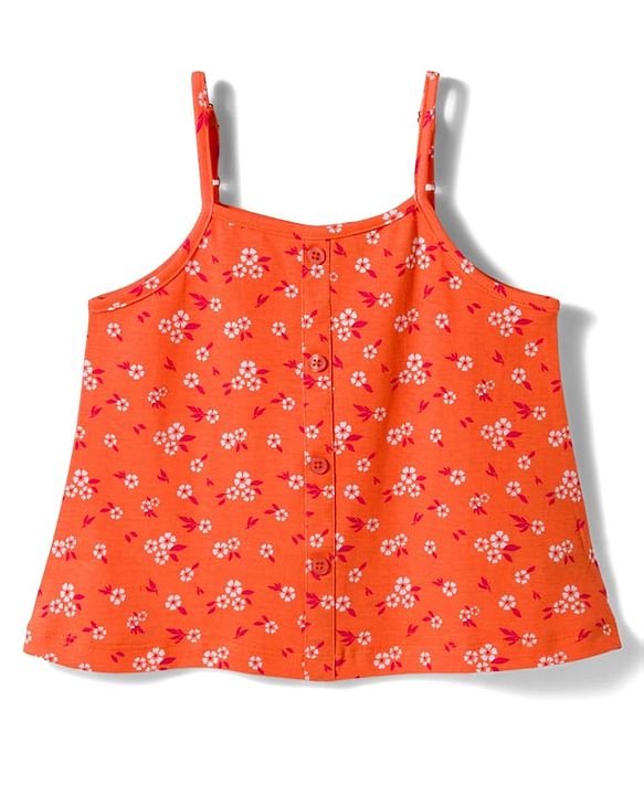 Pine Kids 100% Cotton Knit Sleeveless Floral Printed Top - Orange