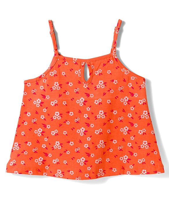 Pine Kids 100% Cotton Knit Sleeveless Floral Printed Top - Orange