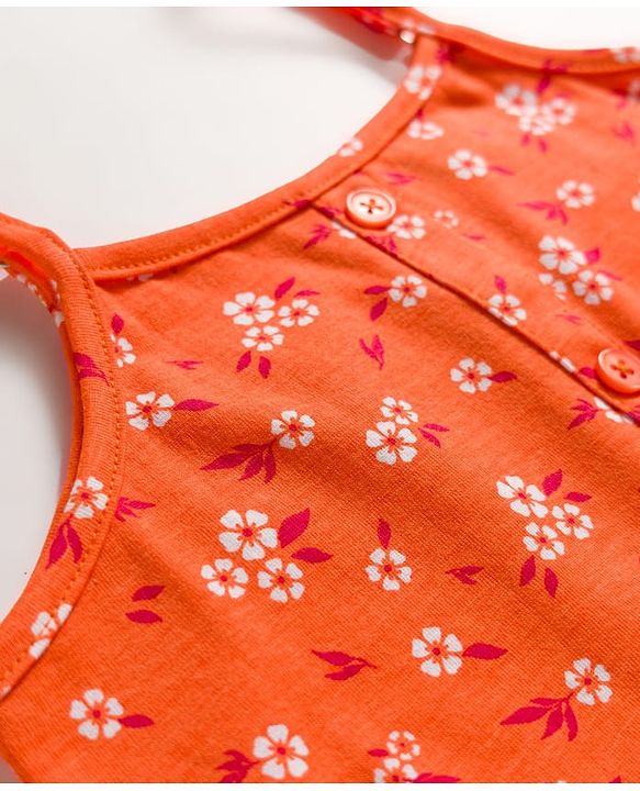 Pine Kids 100% Cotton Knit Sleeveless Floral Printed Top - Orange