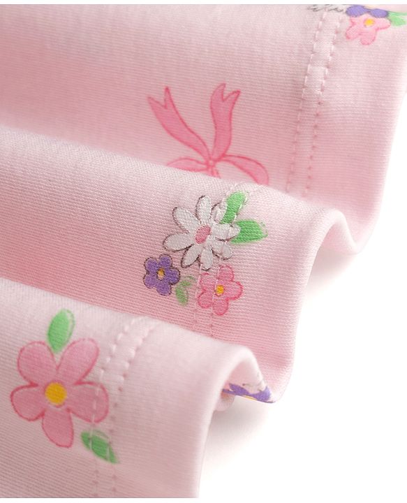 Babyhug Cotton Knit Frocks with Bloomer/Short Cap Sleeves Peter Pan Collar All Over Prints Pink Newborn