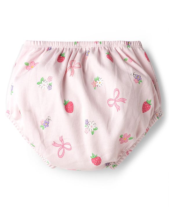 Babyhug Cotton Knit Frocks with Bloomer/Short Cap Sleeves Peter Pan Collar All Over Prints Pink Newborn