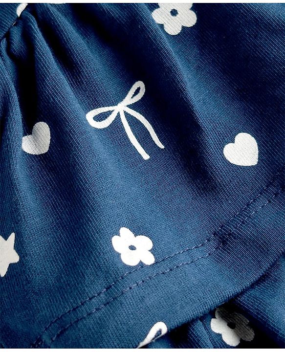 Babyhug Cotton Knit Frocks with Bloomer/Short Sleeveless Tiered All Over Prints Blue New Born
