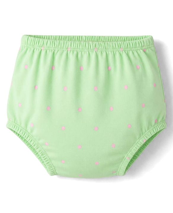 Babyhug Single Jersey Knit Half Sleeves Polka Dots Printed Frock With Bloomer & Cow Patch - Light Green