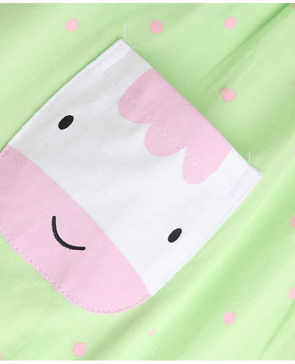 Babyhug Single Jersey Knit Half Sleeves Polka Dots Printed Frock With Bloomer & Cow Patch - Light Green