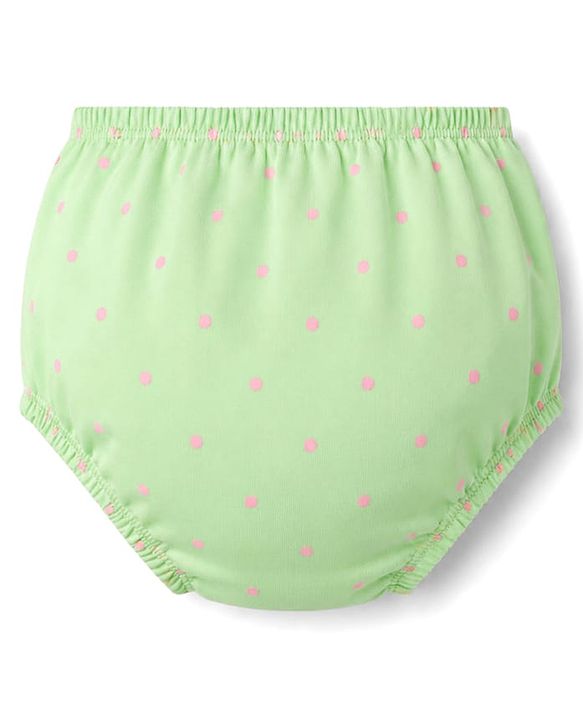 Babyhug Single Jersey Knit Half Sleeves Polka Dots Printed Frock With Bloomer & Cow Patch - Light Green