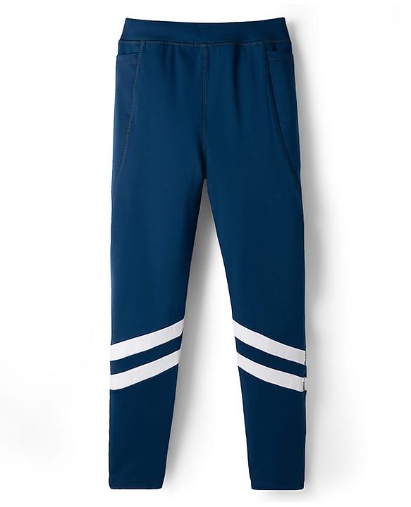 Pine Active Knit Full Length Cut & Sew Leggings with Stripes - Navy Blue