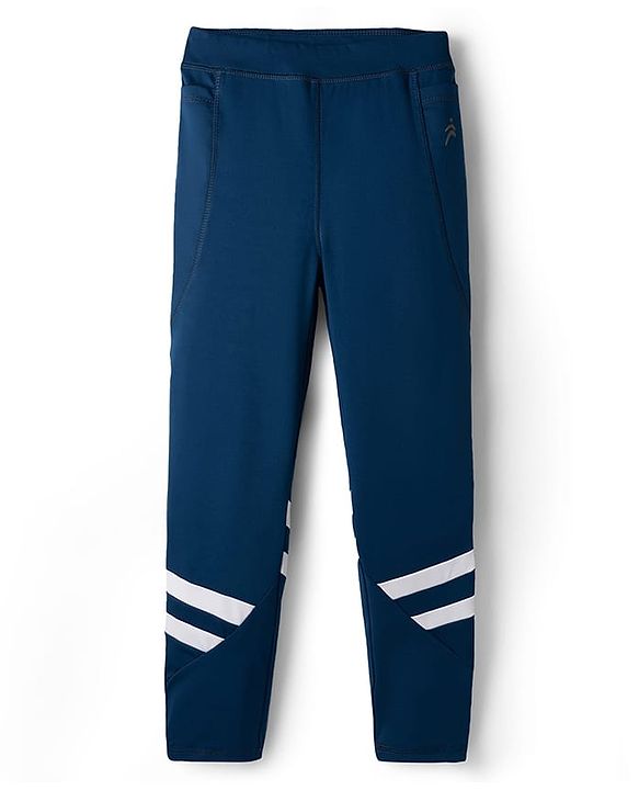 Pine Active Knit Full Length Cut & Sew Leggings with Stripes - Navy Blue