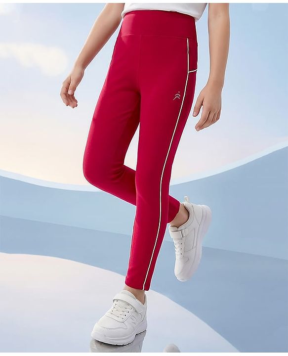 Pine Active Knit Full Length Leggings With Logo Print- Red
