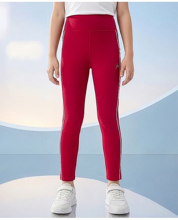 Pine Active Knit Full Length Leggings With Logo Print- Red