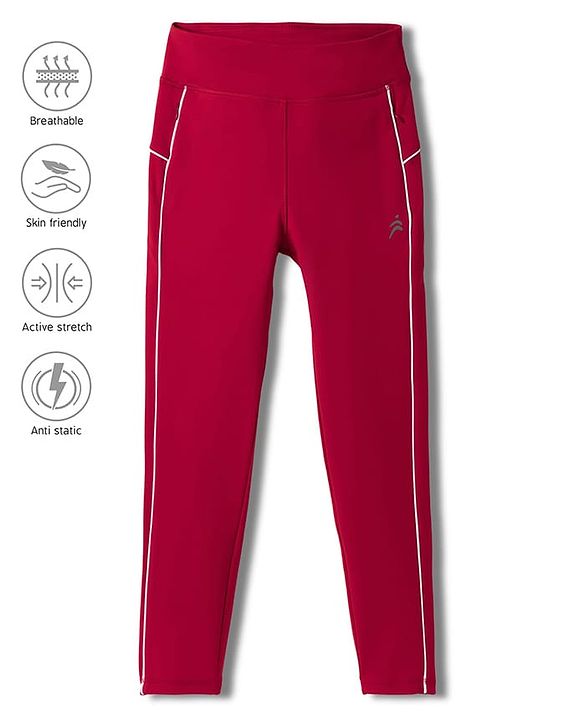 Pine Active Knit Full Length Leggings With Logo Print- Red