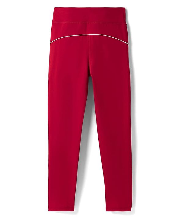 Pine Active Knit Full Length Leggings With Logo Print- Red