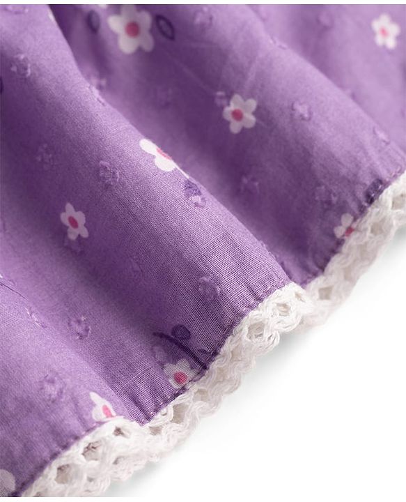 Babyhug 100% Cotton Woven One Piece Dress with Ruffled Sleeves and Floral Print Lavender 12-18 Months
