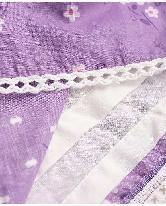 Babyhug 100% Cotton Woven One Piece Dress with Ruffled Sleeves and Floral Print Lavender 12-18 Months