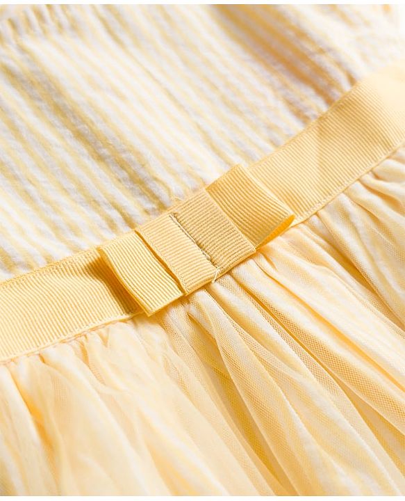 Babyhug Cotton Woven One Piece Dresses/Frocks with Ruffled Sleeves and Striped Pattern Orange 3-6 Months