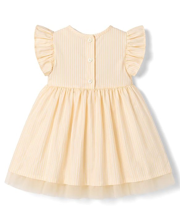 Babyhug Cotton Woven One Piece Dresses/Frocks with Ruffled Sleeves and Striped Pattern Orange 3-6 Months