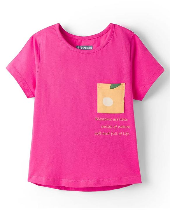 Pine Kids Cotton Knit Half Sleeves T-Shirt & Pyjama Night Suit With Floral Print - Fuchsia