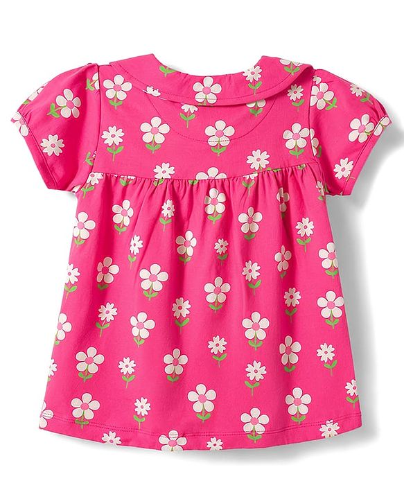 Babyhug 100% Cotton Knit Half Sleeves Top & Shorts Night Suit With Floral Print - Pink
