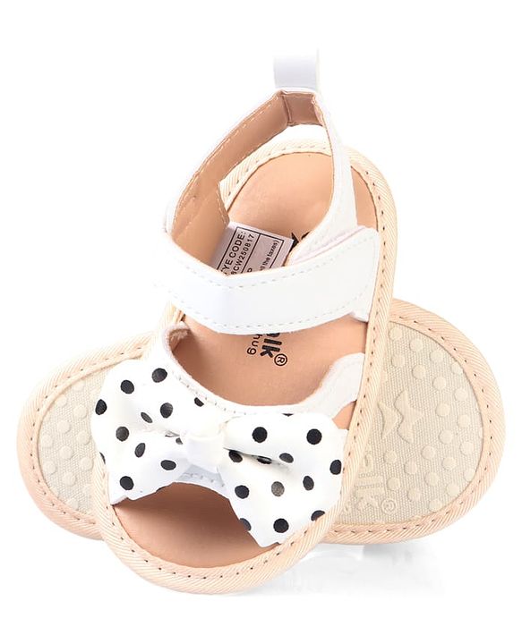 Cute Walk by Babyhug Velcro Closure Booties With Bow Applique & Polka Dots Print - White