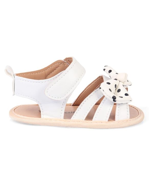 Cute Walk by Babyhug Velcro Closure Booties With Bow Applique & Polka Dots Print - White