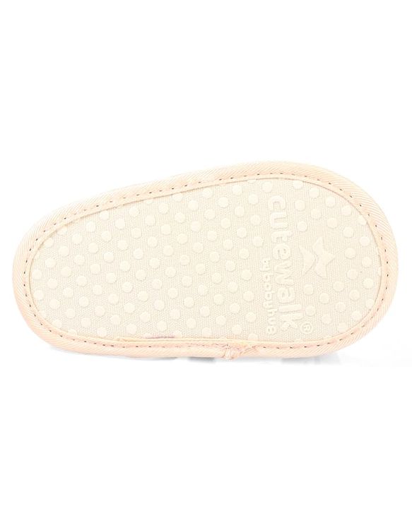 Cute Walk by Babyhug Velcro Closure Booties With Bow Applique & Polka Dots Print - White