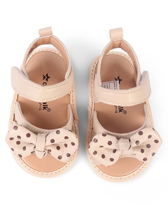 Cute Walk by Babyhug Velcro Closure Booties With Bow Applique & Polka Dots Print - White