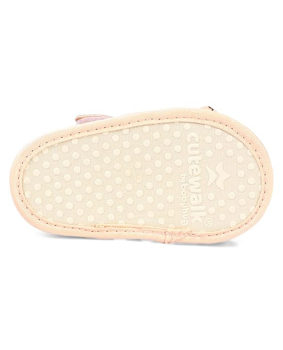 Cute Walk by Babyhug Velcro Closure Booties With Bow Applique & Polka Dots Print - White