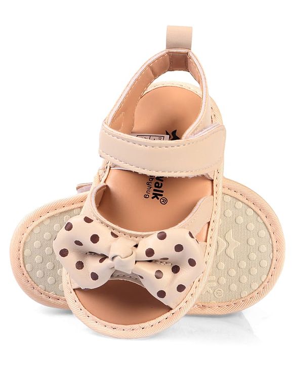 Cute Walk by Babyhug Velcro Closure Booties With Bow Applique & Polka Dots Print - White