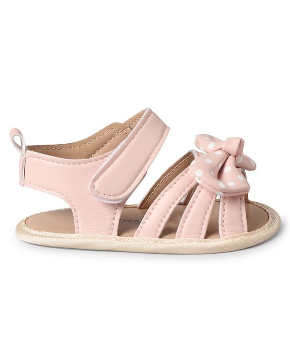 Cute Walk by Babyhug Velcro Closure Booties With Bow Applique & Polka Dots Print - White
