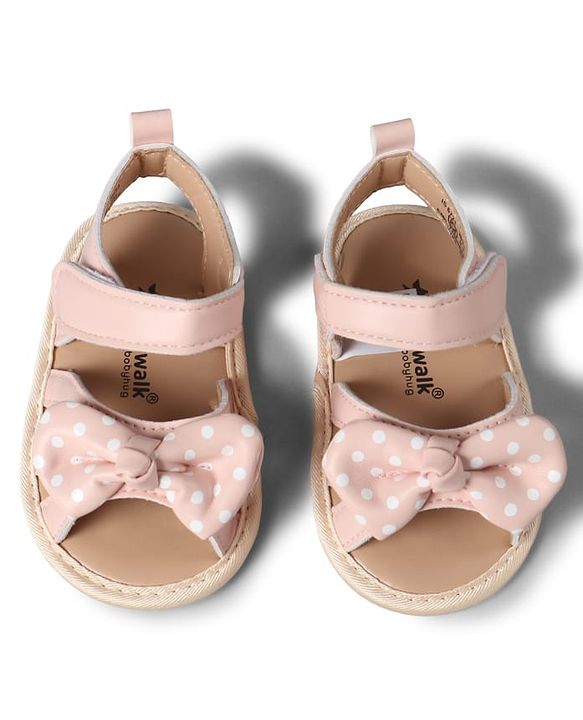 Cute Walk by Babyhug Velcro Closure Booties With Bow Applique & Polka Dots Print - White