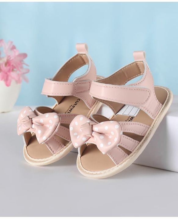 Cute Walk by Babyhug Velcro Closure Booties With Bow Applique & Polka Dots Print - White