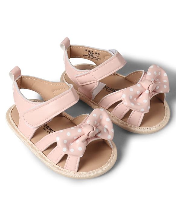 Cute Walk by Babyhug Velcro Closure Booties With Bow Applique & Polka Dots Print - White