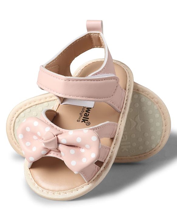 Cute Walk by Babyhug Velcro Closure Booties With Bow Applique & Polka Dots Print - White