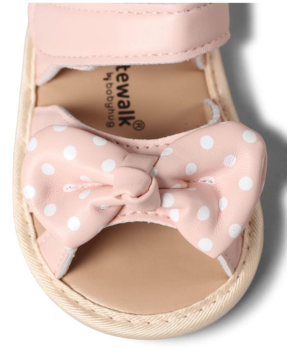 Cute Walk by Babyhug Velcro Closure Booties With Bow Applique & Polka Dots Print - White