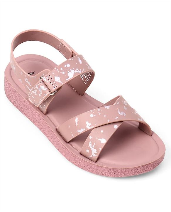 Pine Kids Velcro Closure Sandals with Criss-cross Straps & Foil Print in Pink