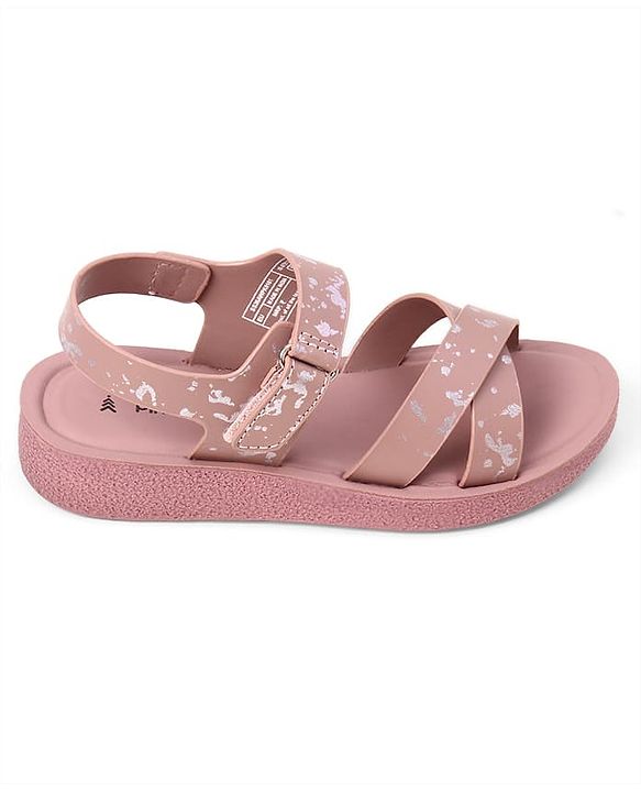 Pine Kids Velcro Closure Sandals with Criss-cross Straps & Foil Print in Pink