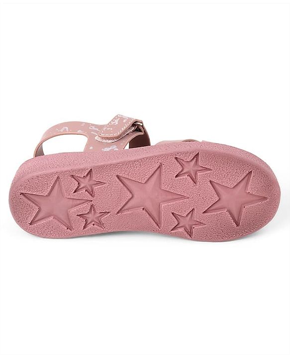 Pine Kids Velcro Closure Sandals with Criss-cross Straps & Foil Print in Pink