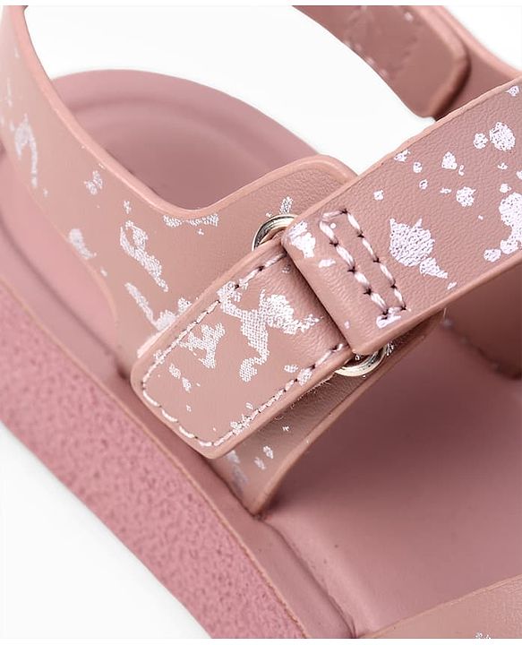 Pine Kids Velcro Closure Sandals with Criss-cross Straps & Foil Print in Pink