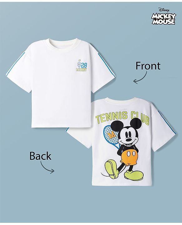 Pine Kids Disney Single Jersey Knit Half Sleeves T-Shirt With Front & Back Mickey Mouse Graphics - White